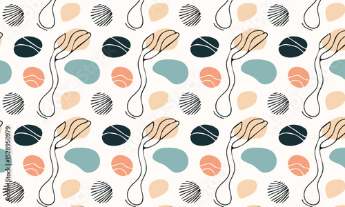 Creative abstract seamless pattern with sprouts and doodles