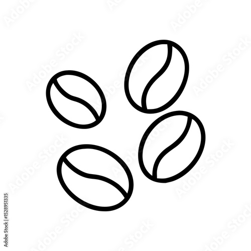 Minimalist black outline vector icon of coffee beans, symbolizing freshness, aroma, and coffee culture in a clean and simple design.