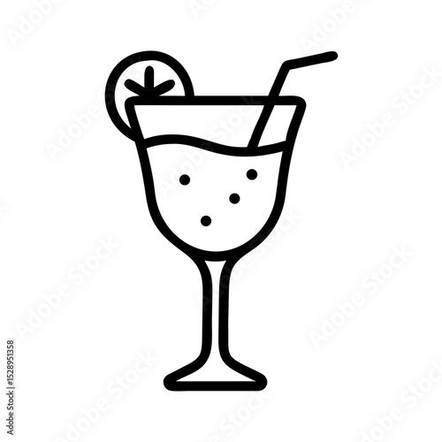 Minimalist black outline vector icon of a cocktail glass, symbolizing celebration, nightlife, and refreshing drinks in a clean and simple design