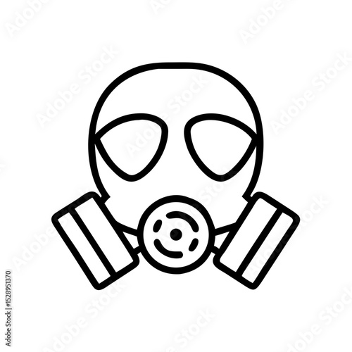 Minimalist black outline vector icon of a gas mask, symbolizing protection, safety, and hazardous environments in a clean and simple design
