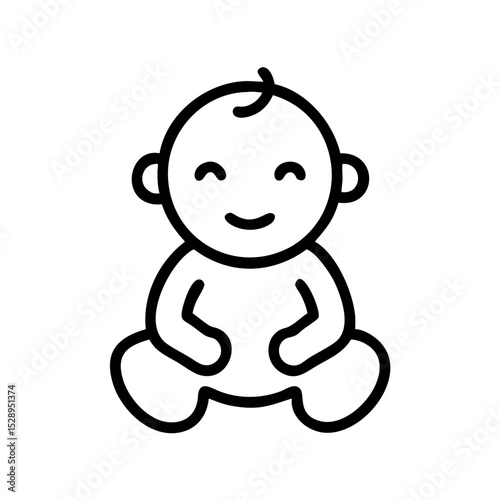 Minimalist black outline vector icon of a baby, symbolizing infancy, care, and family in a clean and simple design.