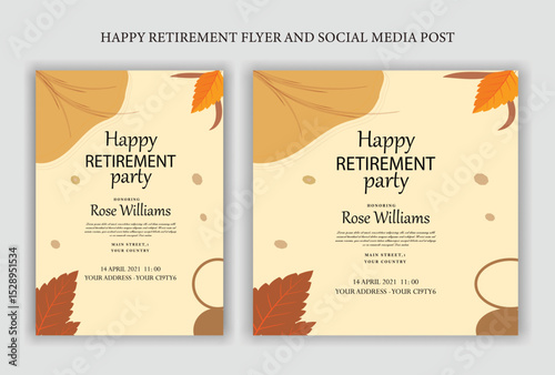 Set of retirement party invitation, square banner, instagram story and a4 poster, vector illustration Retirement Flyer Design Template. Retirement Party Invitation Layout, square banner, and a4 poster