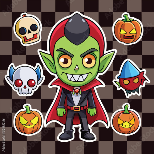 Set of Eight Cartoon Halloween Icons