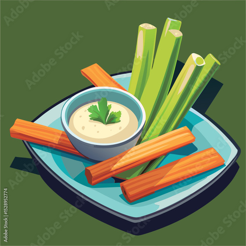 Celery sticks and carrot sticks with dip.