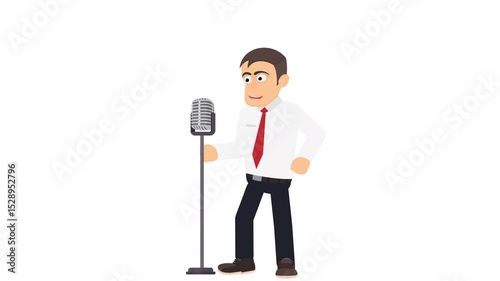 Cartoon character singing with microphone. Animation with the alpha channel.