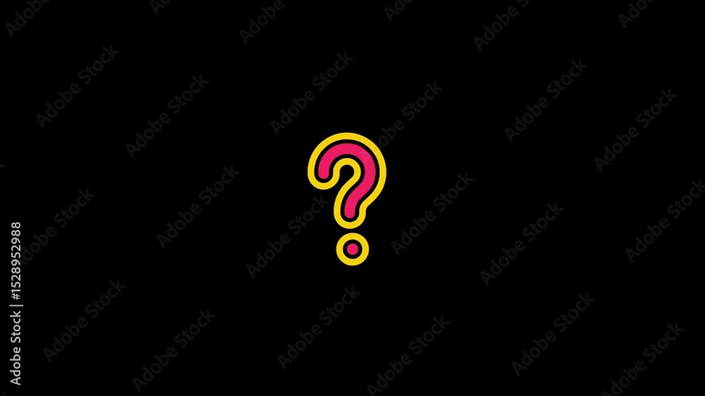 Cartoon Question Mark Animation With Yellow Stroke | Colorful Help Icon on Black Background