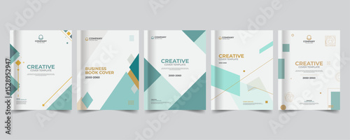 Sleek and Simple Cover Designs Featuring Geometric Elements, Clean Geometric Layouts for Book or Assignment Covers, 5 set collection, Stationery template design bundle