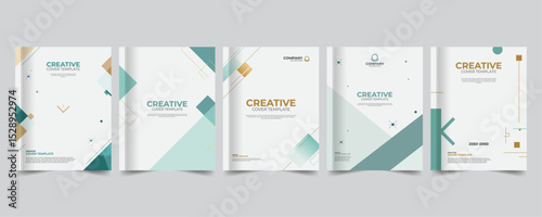 Minimal Geometric Designs for Academic or Creative Covers, Contemporary Minimal Covers with Geometric Accents, 5 set collection, Stationery template design bundle