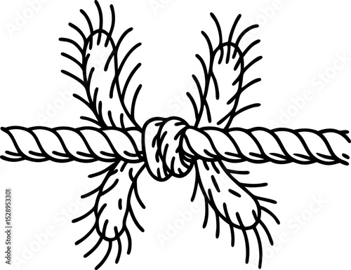Barbed rope knot illustration prickly twisted line with knot detail, black outline, hand drawn hazardous obstacle symbol