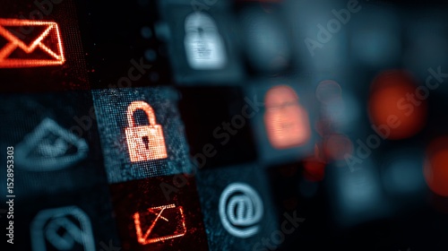 Cybersecurity padlock icons with email and contact overlays