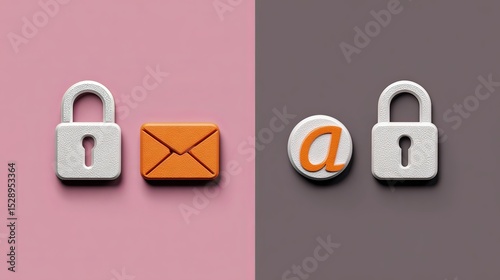 Secure Communication: Padlock and at symbol beside email on duotone background ensuring safe data transmission 