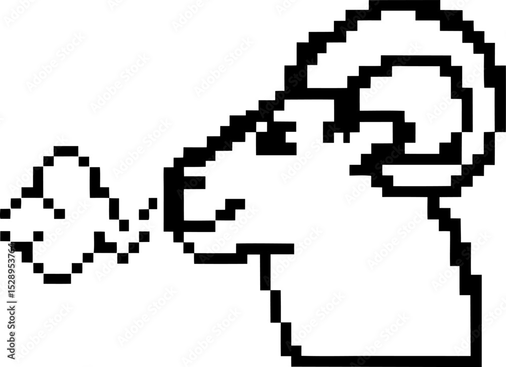 Fototapeta premium Pixel art ram icon facing left retro minimalist sheep with horns, digital animal mascot, 8 bit outline illustration