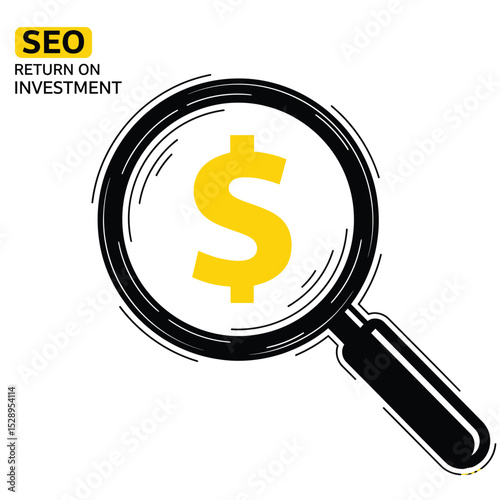 Seo return on investment magnifying glass dollar sign