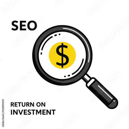 Seo return on investment roi magnifying glass dollar icon