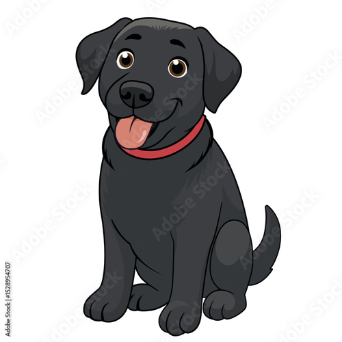 Adorable Black Labrador with Red Collar A Cheerful and Playful Cartoon Illustration