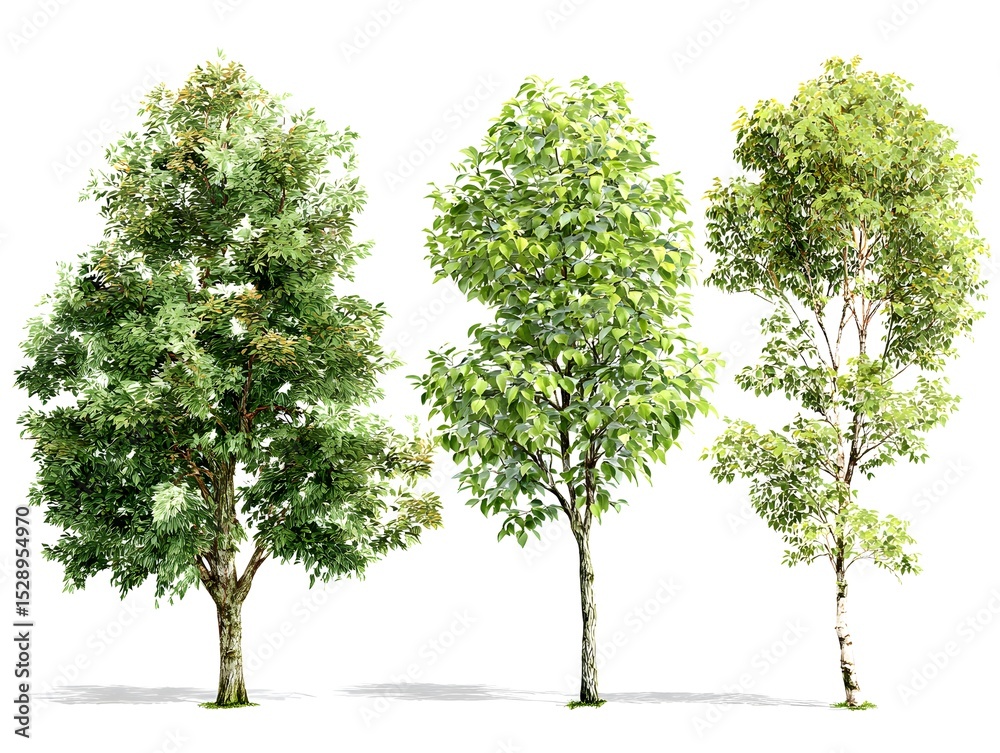 Obraz premium 3D tree models on white background