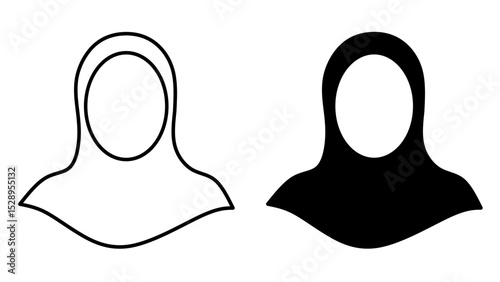 Outline silhouette hijab woman icon set isolated on white background