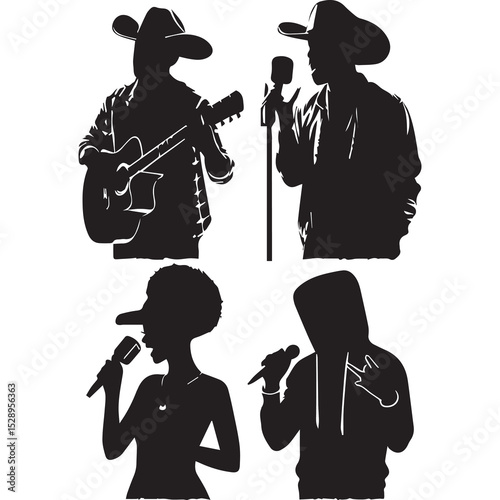 A set of high quality silhouette pop singer country music rock star and hiphop rapper artist voctor