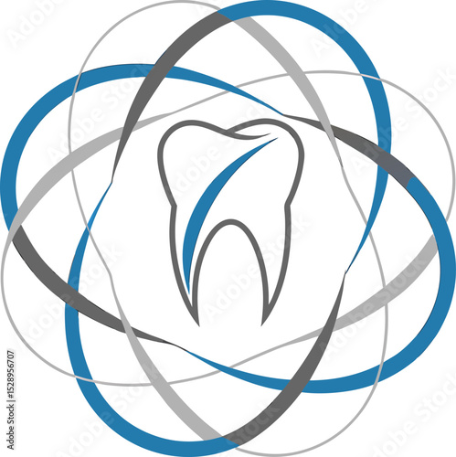 Dental Logo with Tooth and Abstract Circular Orbit Design Illustration