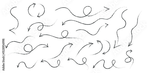 Hand drawn arrow collection with different shapes and styles on white background