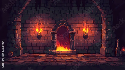 Pixel art dungeon background for 8 bit games.