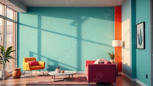 Modern apartment living room interior design featuring a comfortable sofa, stylish furniture, and a fireplace, creating a luxurious and inviting home atmosphere