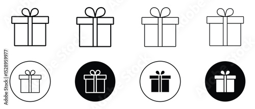 Gift box icons vector, Gift boxes with ribbon icons in Trendy Flat style. Gift box flat line silhouette set. Gift box icon Flat art in black. Vector illustration.