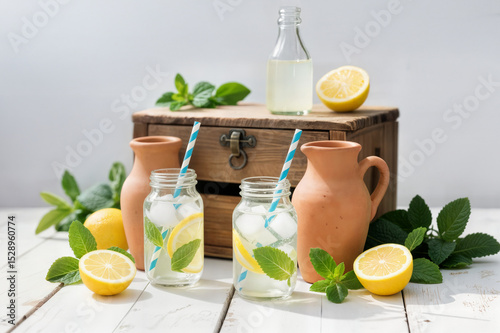 homemade lemonade beverage dispencer mason jars concept limonada casera dispensador de bebidas concepto mason jars limonade maison distributeur de boissons mason jars concept limon limonata photo