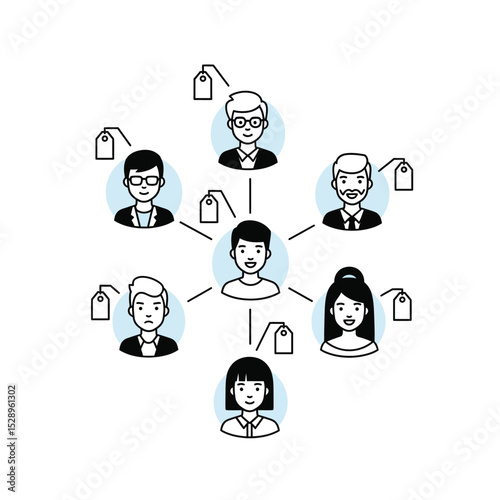Network of diverse professionals connected by tags