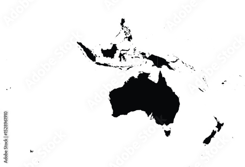 black silhouette map of australia and oceania for design, travel illustration or geographic project