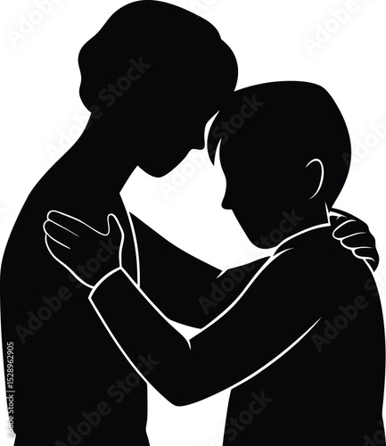 Person comforting another silhouette isolated on transparent background