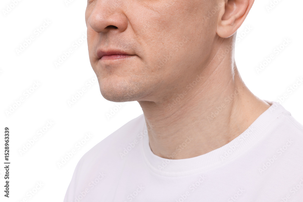 Obraz premium Clean shaven man on white background, closeup