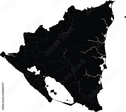 vector silhouette map of nicaragua with departmental borders isolated on white background for design and map use


