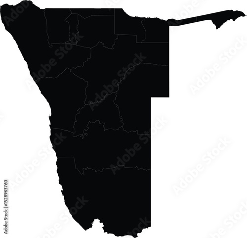 vector silhouette map of namibia with regional borders isolated on white background for cartography and design use

