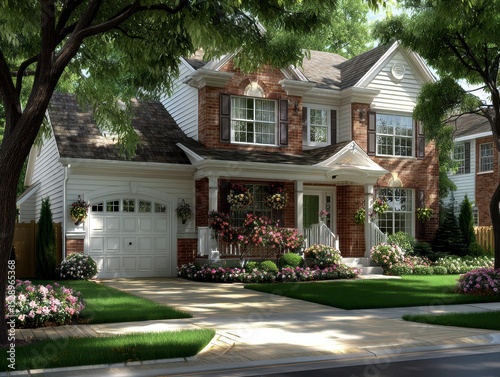 Dream House Two-Story Brick Home with Lush Landscaping