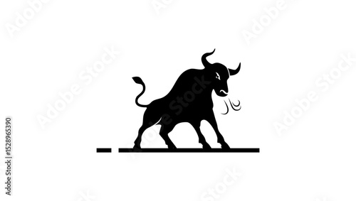 Angry bull symbol, black isolated silhouette