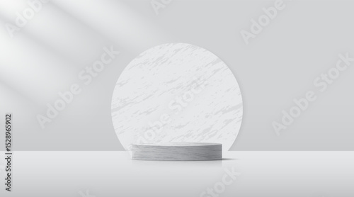 3D product Minimal display stand. Marble geometric platform on grey background. Abstract geometric shapes in a simple design. Fashion stage mockup scene. Studio product display
