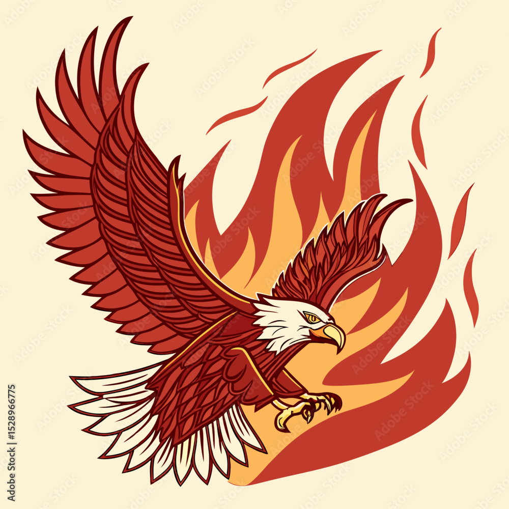 Obraz premium Fiery Eagle in Flight, Emblazoned with Flames