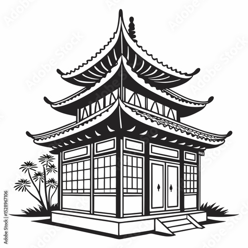 Elegant Asian Pagoda Style Building Illustration