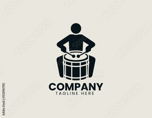 Dynamic Drum Silhouette Struck by Two Sticks Rhythmic Music Vector Logo Design