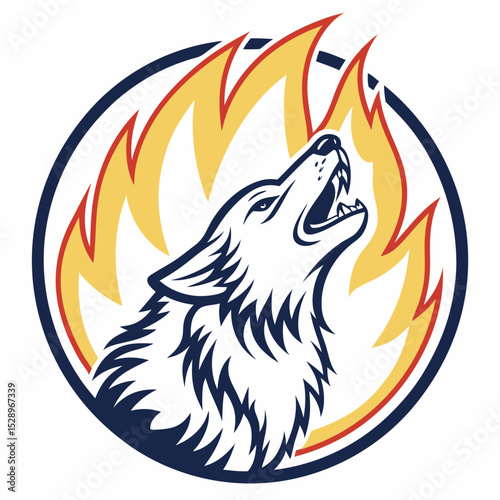 Fierce Wolf Head Surrounded by Flames