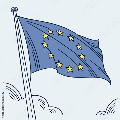 European Union Flag Waving on a Pole