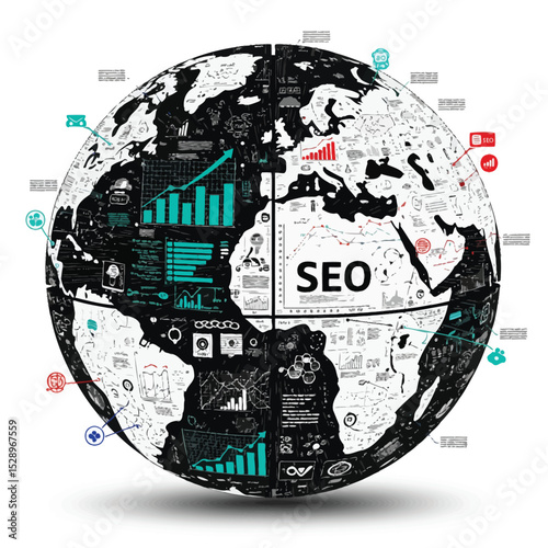 Global seo strategy visualization data analytics worldwide marketing