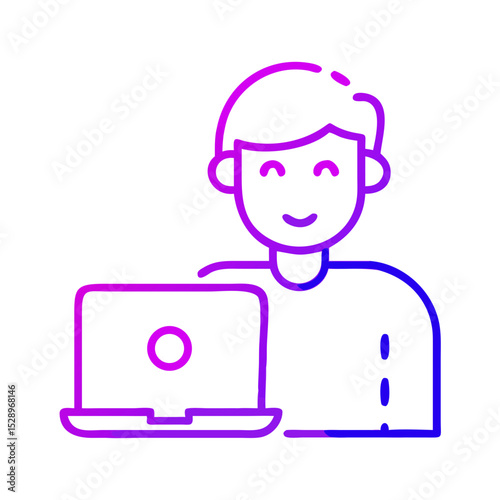 Ícone minimalista outline com gradiente — usuário com notebook

