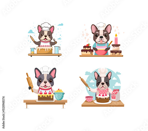 Cute French Bulldog baking a cake