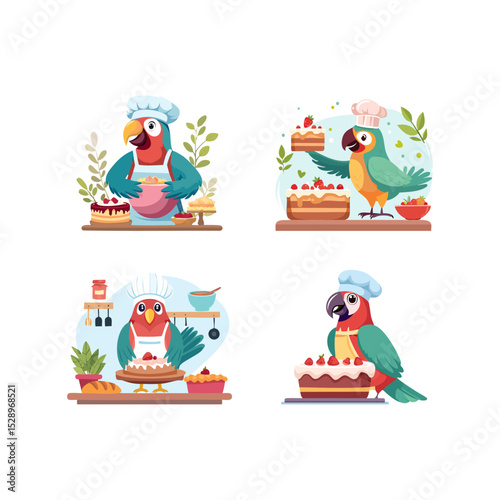 Cute Parrot baking a cake
