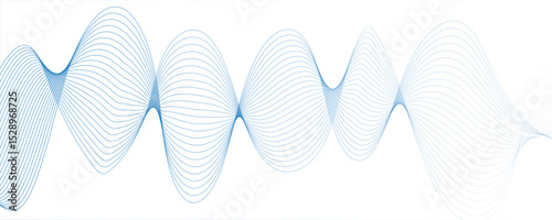 Abstract monochromatic wave pattern with smooth, flowing curves. Shades of grayscale, from light to dark,Frequency sound wave lines and technology curve lines. Wavy banner, template design.