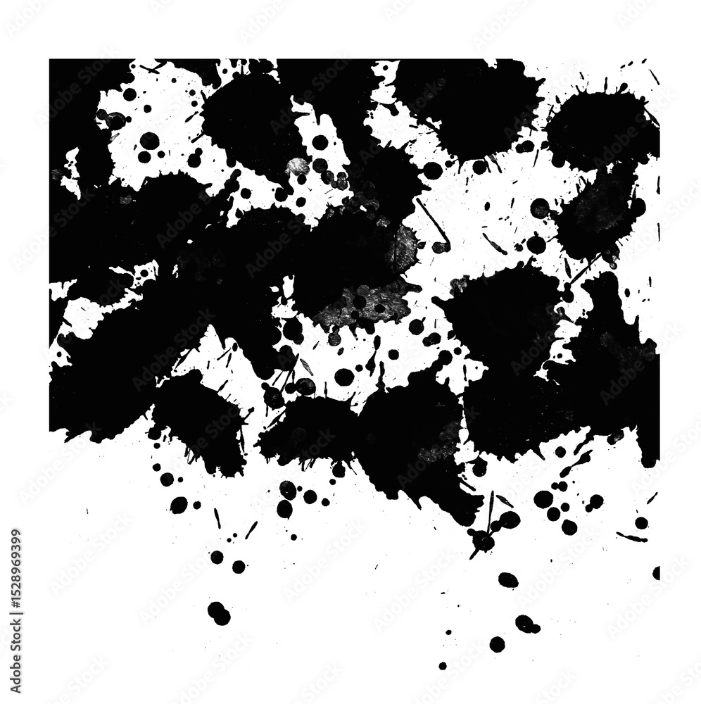 Fototapeta premium Chaotic black paint splatter texture with blot details