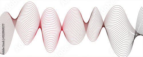 Abstract maroon line wave with geometric technology and frequency gradient lines.flowing waveforms made of smooth, fine aqua maroon lines. Waves curve and overlap fluidly. Wave shapes undulate.