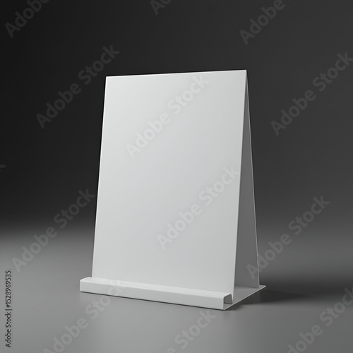 Blank white tabletop display stand with a sleek modern design. Empty promotional display stand in a professional marketing setting.